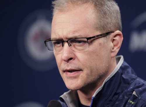 Winnipeg Jets head coach Paul Maurice at media conference Monday. Tim Campbell / Ed Tait story Wayne Glowacki/Winnipeg Free Press Oct.20 2014