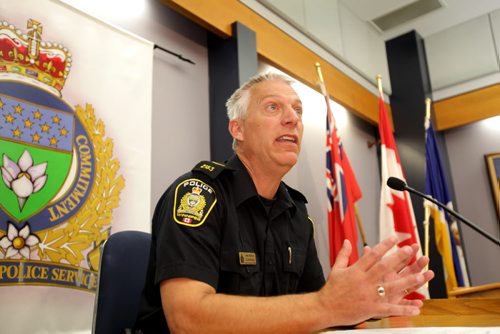 Constable Eric Hofley makes grim announcement to the media at PSB about the remains of 4 infant babies being found in a storage locker at in Winnipeg Tuesday morning.   Oct 21,  2014 Ruth Bonneville / Winnipeg Free Press