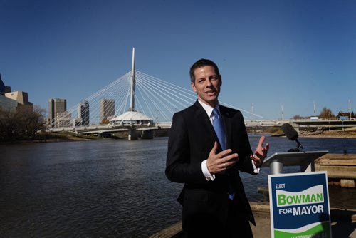 Mayoral Candidate Brian Bowman holds final press conference before election on Tuesday at lower docks on Red River at Tache.   Oct 21,  2014 Ruth Bonneville / Winnipeg Free Press