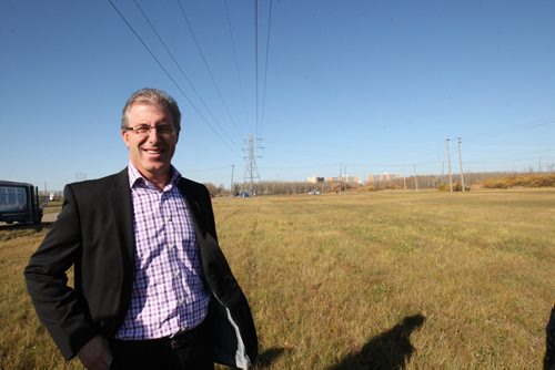 Mayoral candidate Gord Steeves did his last news conference of the campaign back on the Parker land- He made it clear that he would kill the second leg of BRT-See Mary Agnes Welch story - Oct 21, 2014   (JOE BRYKSA / WINNIPEG FREE PRESS)