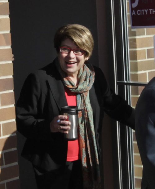 Mayoral candidate Judy Wasylycia-Leis outside her campaign office on Portage Ave. Tuesday for announcement for media. Bart Kives story. Wayne Glowacki / Winnipeg Free Press Oct. 21 2014