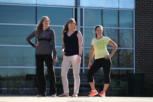 Lynnsey Eastoe (left), Rhea Vaags-Olafson and Alex Nataluk (yellow) are all different heights and body structures.  For story on different body types having varying needs.  For  49.8 story by  Tim Shantz - BESS(AT), CAT(C), CPT Certified Athletic Therapist & Personal Trainer  Oct 23,  2014 Ruth Bonneville / Winnipeg Free Press