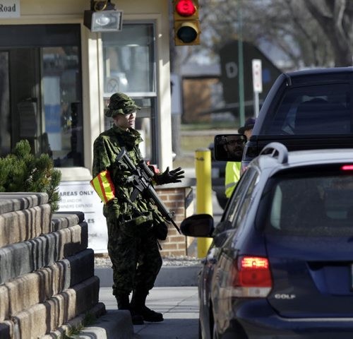 Additional security at the gate at 17 Wing Canadian Forces Base Winnipeg. Wayne Glowacki/Winnipeg Free Press Oct.24  2014