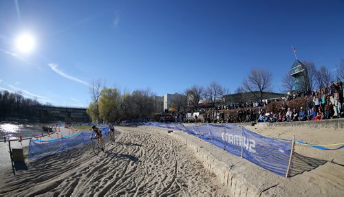 Participants in the Junior and Under 23 categories at the Canadian Cyclocross Championships on a course around The Forks, Saturday, October 25, 2014. (TREVOR HAGAN/WINNIPEG FREE PRESS)