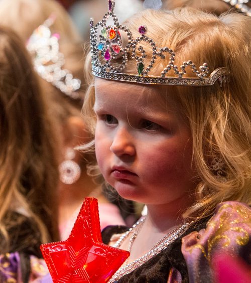 Arabella Allen waits on stage during the Princess for a Day fundraising event at the ÄúcastleÄù at the Canadian Mennonite University. Around sixty little girls including five who are battling life-threatening illnesses are taking part in a unique fundraising event for the ChildrenÄôs Wish Foundation Äì Manitoba and Nunavut.  141026 - Sunday, October 26, 2014 -  (MIKE DEAL / WINNIPEG FREE PRESS)