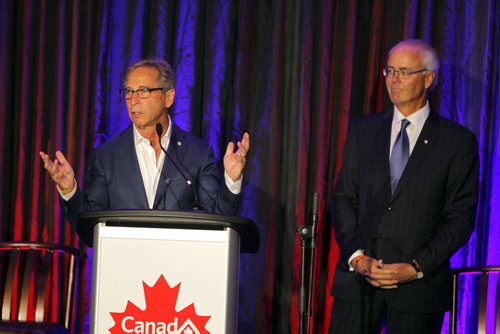 We Day Manitoba Celebration Dinner at the Radisson Hotel in downtown Winnipeg.  Bob Silver and Hartley Richardson provide brief welcome remarks. BORIS MINKEVICH / WINNIPEG FREE PRESS October 28, 2014