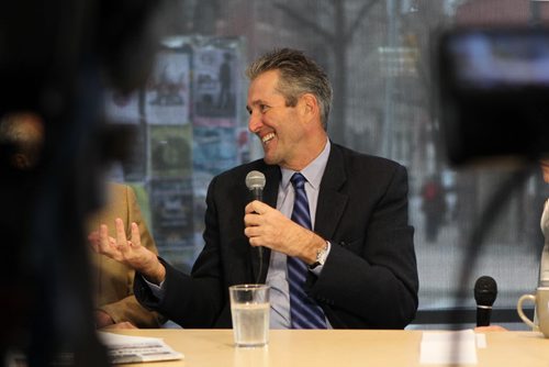 Provincial PC party leader Brian Pallister is interviewed by Free Press board Wednesday at the News Cafe.  Oct 29,  2014 Ruth Bonneville / Winnipeg Free Press