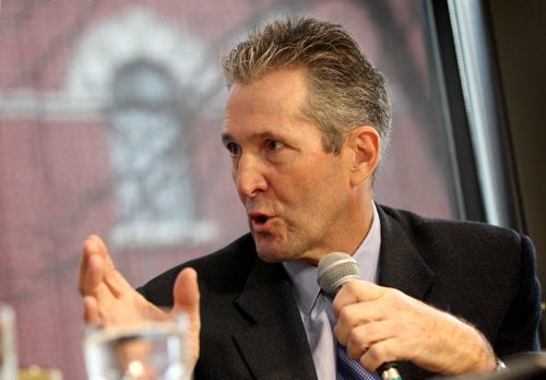 Provincial PC party leader Brian Pallister is interviewed by Free Press board Wednesday at the News Cafe.  Oct 29,  2014 Ruth Bonneville / Winnipeg Free Press