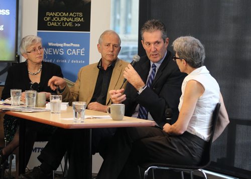 Provincial PC party leader Brian Pallister is interviewed by Free Press board Wednesday at the News Cafe.   Oct 29,  2014 Ruth Bonneville / Winnipeg Free Press