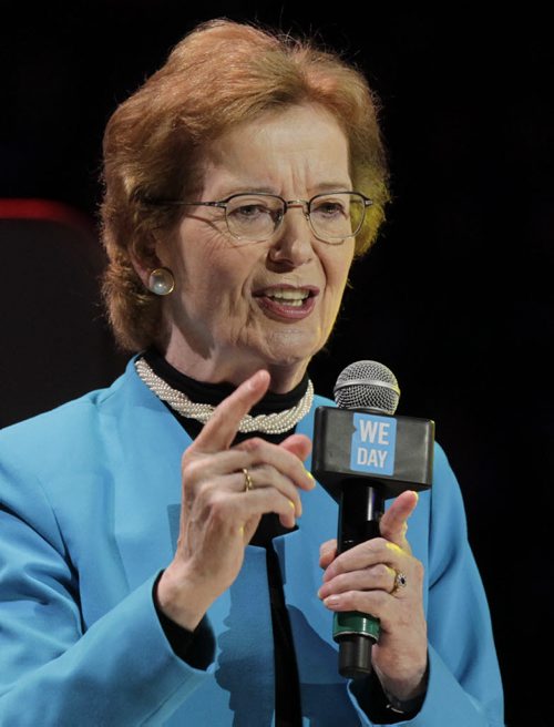 Mary Robinson former President of Ireland speaks to the 16,000 students attending the WE Day Event in the MTS Centre Wednesday. Nick Martin  story. Wayne Glowacki/Winnipeg Free Press Oct.29   2014