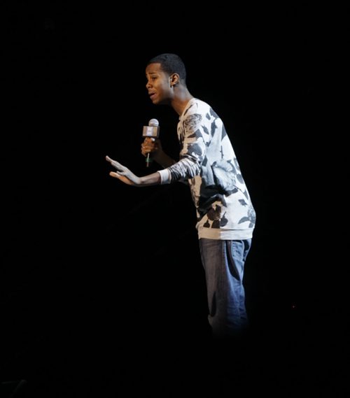 Mustafa the Poet performs a spoken word poem  to the 16,000 students attending the WE Day Event in the MTS Centre Wednesday. Nick Martin  story. Wayne Glowacki/Winnipeg Free Press Oct.29   2014