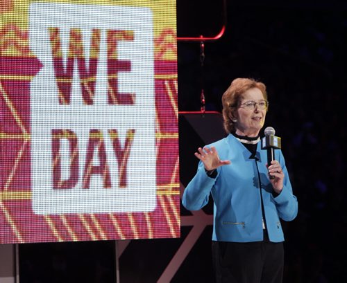 Mary Robinson former President of Ireland speaks to the 16,000 students attending the WE Day Event in the MTS Centre Wednesday. Nick Martin  story. Wayne Glowacki/Winnipeg Free Press Oct.29   2014