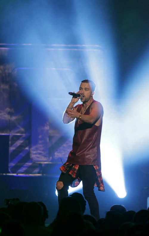 Canadian hip hop artist Son Real performs "Believe" at the WE Day Event in the MTS Centre Wednesday. Nick Martin  story. Wayne Glowacki/Winnipeg Free Press Oct.29   2014
