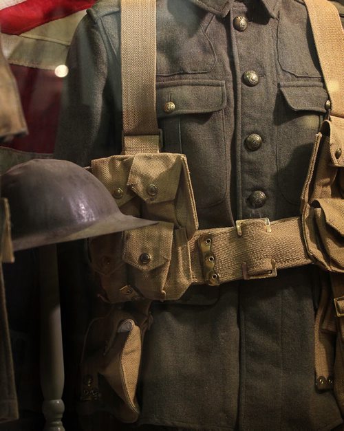 49.8 World War 1 / Remembrance Day Feature  Photo's of artifacts from the Legion House Museum at 134 Marion Street. Uniform for WW One soldiers complete with metal Brodie helmet.   Oct 29,  2014 Ruth Bonneville / Winnipeg Free Press