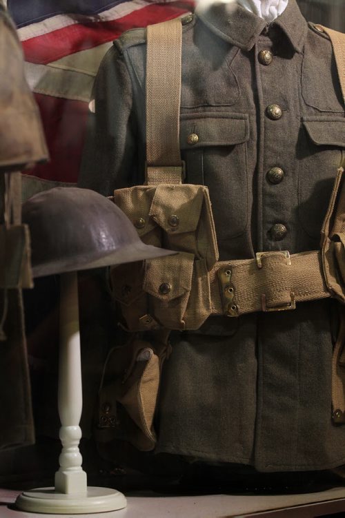 49.8 World War 1 / Remembrance Day Feature  Photo's of artifacts from the Legion House Museum at 134 Marion Street. Uniform for WW One soldiers complete with metal Brodie helmet.   Oct 29,  2014 Ruth Bonneville / Winnipeg Free Press