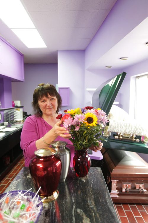 Lesley Borys, production manager at Bloomex a new online florist that also sells coffins and urns along with fresh cut flowers in the old Kelekis Restaurant.  Oct 30,  2014 Ruth Bonneville / Winnipeg Free Press