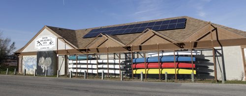 The Manitoba Canoe and Kayak Centre on Churchill Dr. with the largest roof-mounted solar power system in the province.   Sycamore Energy is the company that installed  the solar power panels. Martin Cash story Wayne Glowacki/Winnipeg Free Press Oct.31   2014