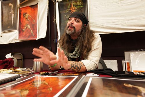 Artist Nigel Sade from Ohio, talks about his work as one of the many vendors at this years Central Canada Comic Con event at the RBC Convention Centre Saturday. Nov 1/14 See Ashley Prest story. Nov 1,  2014 Ruth Bonneville / Winnipeg Free Press