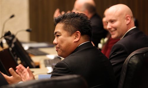 Councilor Mike Pagtakhan was chosen as deputy mayor and EPC member Tuesday night as City Counsil held it's inagural meeting. See Mary Agnes Welch story. November 4, 2014 - (Phil Hossack / Winnipeg Free Press)