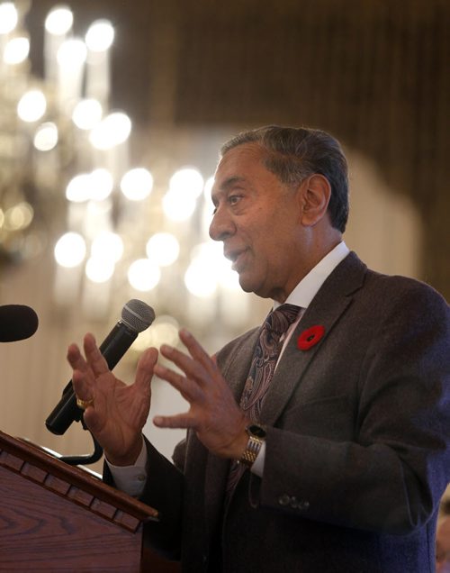 The Honourable Wally Oppal Q.C. from Vancouver, BC. speaks at the Manitoba Criminal Justice Association Annual Crime Prevention Breakfast & Workshop Thursday held at the Fort Garry Hotel.  Justice Wally Oppal was the inquiry judge in the Robert Picton inquiry. WAYNE GLOWACKI / WINNIPEG FREE PRESS) Nov.6 2014