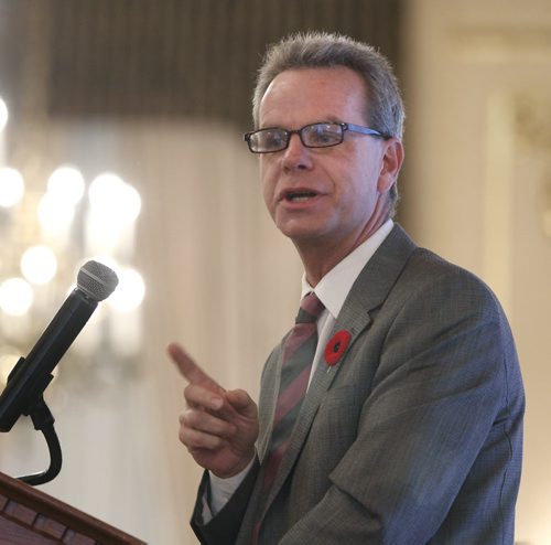 James Allum, Minister of Justice, speaks at the Manitoba Criminal Justice Association Annual Crime Prevention Breakfast & Workshop Thursday held at the Fort Garry Hotel. The keynote speaker was  Justice Wally Oppal who was the inquiry judge in the Robert Picton inquiry. Intern Aiden Greary story.   WAYNE GLOWACKI / WINNIPEG FREE PRESS) Nov.6 2014