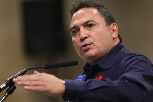 AFN CANDIDATES DEBATE - Perry Bellegarde who is running for  National Chief of the Assembly of First Nations, speaks to a crowd during  debate Thursday evening held at the Holiday Inn Airport.   Nov 6,  2014 Ruth Bonneville / Winnipeg Free Press