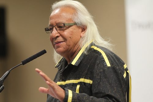 AFN CANDIDATES DEBATE -  Leon Jourdain  who is running for  National Chief of the Assembly of First Nations, speaks to a crowd during  debate Thursday evening held at the Holiday Inn Airport.   Nov 6,  2014 Ruth Bonneville / Winnipeg Free Press