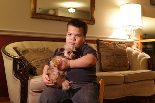 Sixteen year old David holds and plays with his little dog Cole at home.  Lisa FunkÄôs son David is a dwarf, family is filing a human rights complaint for the way heÄôs allegedly treated at school in River East Transcona School Division and for the services the division is not providing for him.   Nov 6,  2014 Ruth Bonneville / Winnipeg Free Press