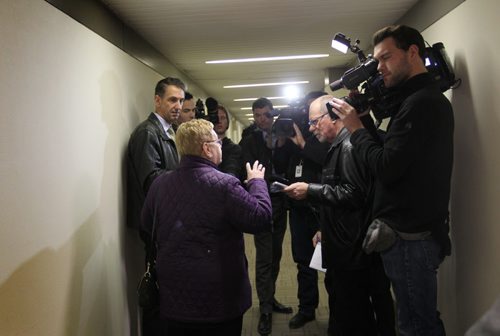 NDP president Ellen Olfert talks to the media after meeting Saturday morning at NDP head office.  See Larry Kusch story.  Nov 8,  2014 Ruth Bonneville / Winnipeg Free Press