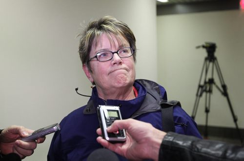 Becky Barrett, senior NDP member,  shows her dismay on her face regarding her concerns about the leadership of the party after  party meeting was held Saturday morning at NDP head office.  See Larry Kusch story.  Nov 8,  2014 Ruth Bonneville / Winnipeg Free Press