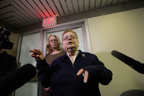 NDP president Ellen Olfert talks to the media after meeting Saturday morning at NDP head office.  See Larry Kusch story.  Nov 8,  2014 Ruth Bonneville / Winnipeg Free Press