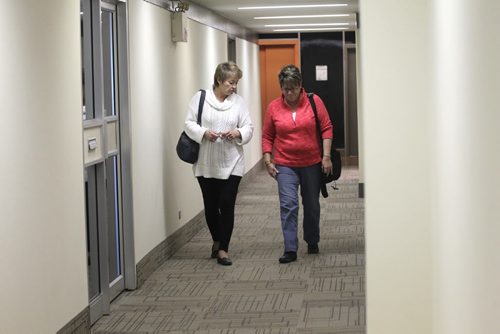 Darlene Dziewit (left) and Becky Barrett both senior NDP members,  walk and talk as they make their way into  NDP head office for executive meeting Saturday.   See Larry Kusch story.  Nov 8,  2014 Ruth Bonneville / Winnipeg Free Press