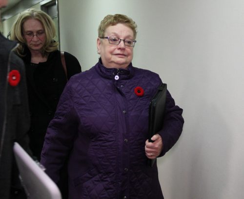 NDP president Ellen Olfert leaves meeting Saturday morning at NDP head office.  See Larry Kusch story.  Nov 8,  2014 Ruth Bonneville / Winnipeg Free Press