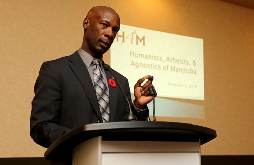 Police Chief Devon Clunis speaks at a meeting of Humanists, Atheists, and Agnostics of Manitoba at CanadInns Polo Park, Saturday, November 8, 2014. (TREVOR HAGAN/WINNIPEG FREE PRESS)