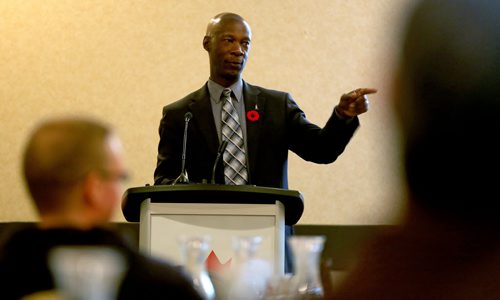 Police Chief Devon Clunis speaks at a meeting of Humanists, Atheists, and Agnostics of Manitoba at CanadInns Polo Park, Saturday, November 8, 2014. (TREVOR HAGAN/WINNIPEG FREE PRESS)