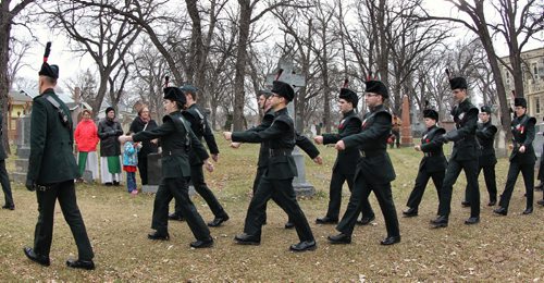 Members of the Royal Winnipeg Rifles parade to the Regimental Memorial on the grounds of St. John's Cathedral on the 131st birthday of the formation of the 90th ÄúWinnipegÄù Battalion of Rifles.  141109 November 09, 2014 Mike Deal / Winnipeg Free Press