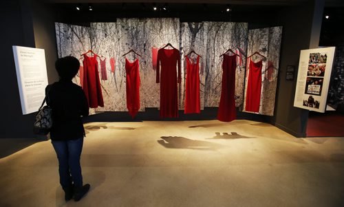 November 11, 2014 - 141111  -  A exhibit for murdered and missing indigenous women and is a part of the Canadian Journeys gallery opened at the Canadian Museum For Human Rights Tuesday, November 11, 2014. John Woods / Winnipeg Free Press
