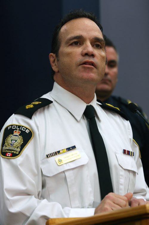 Winnipeg Police Service Superintendent Danny Smyth speaks about attempted murder arrests in the case Rinelle Harper 16 yrs   - See Kevin Rollason Nov 12, 2014   (JOE BRYKSA / WINNIPEG FREE PRESS)
