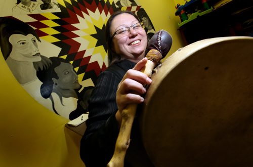 United Way-related article for the Nov. 15 issue focuses on the North End Women's Centre, an organization in the North End that provides a variety of different resources/programs for women in the area. Jackie Jerome  did the NEWC's 10-week Red Road to Healing course. Shortly thereafter, she joined Buffalo Gals, which is the centre's drumming circle.See Aaron Epp's story. November 12, 2014 - (Phil Hossack / Winnipeg Free Press)