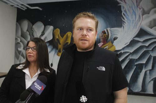 Will Hudson, Lodge Manager at Southeast Collegiate and Sheryl McCorrister, Principal and Director at Southeast Collegiate give a comment to the media regarding their student Rinelle Harper who was assaulted. Adam Wazny story WAYNE GLOWACKI / WINNIPEG FREE PRESS) Nov.13 2014