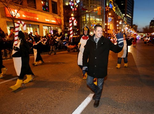Mayor Brian Bowman during Santa Claus Parade, Saturday, November 15, 2014. (TREVOR HAGAN/WINNIPEG FREE PRESS)