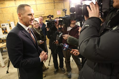 Jobs and the Economy Minister Kevin Chief is drilled by media if he interested in the job as Provincial NDP leader at  Startup Winnipeg, Innovation Alley, third floor, 125 Adelaide St. Nov 17, 2014   (JOE BRYKSA / WINNIPEG FREE PRESS)
