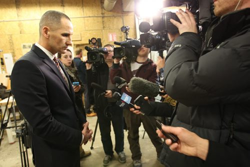 Jobs and the Economy Minister Kevin Chief is drilled by media if he interested in the job as Provincial NDP leader at  Startup Winnipeg, Innovation Alley, third floor, 125 Adelaide St. Nov 17, 2014   (JOE BRYKSA / WINNIPEG FREE PRESS)