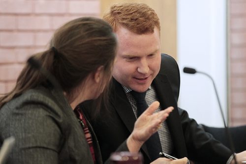 November 17, 2014 - 141117  -  Winnipeg School Division Trustees Sherri Rollins and Chris Broughton at a board meeting  Monday, November 17, 2014. John Woods / Winnipeg Free Press