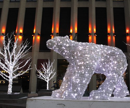 With a -25C windchill blowing in downtown Winnipeg Thursday morning it does feel like weather a polar bear might enjoy. This light display is in front of the Richardson Bld.  Wayne Glowacki / Winnipeg Free Press Nov. 20  2014