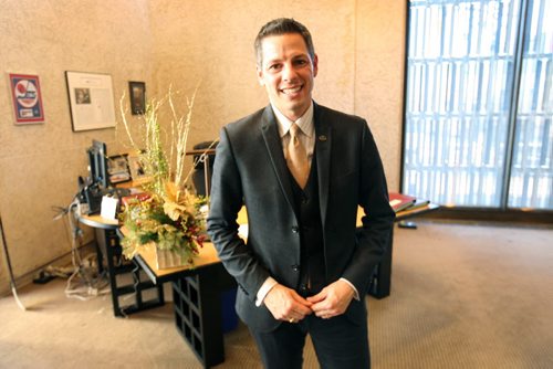 Winnipeg mayor Brian Bowman in his office speaks of his positive national media coverage of late.- See Gordon Sinclair story Nov 24, 2014   (JOE BRYKSA / WINNIPEG FREE PRESS)