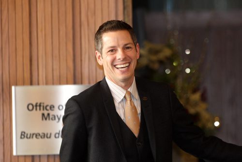 Winnipeg mayor Brian Bowman in his office speaks of his positive national media coverage of late.- See Gordon Sinclair story Nov 24, 2014   (JOE BRYKSA / WINNIPEG FREE PRESS)