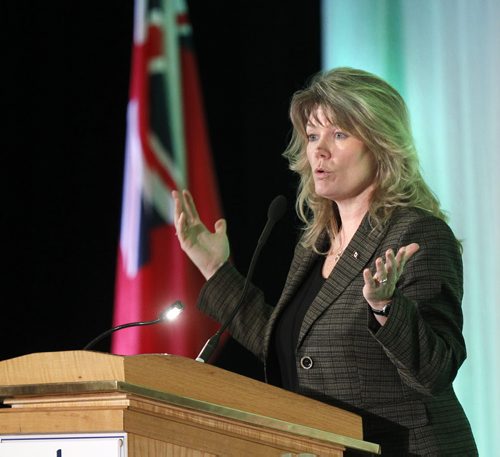Shelly Glover, Minister of Canadian Heritage and Official Languages speaks at the AMM (Association of Manitoba Municipalities) 16th Annual Convention in the RBC Convention Centre Winnipeg Monday. Bruce Owen story.   Wayne Glowacki / Winnipeg Free Press Nov. 24  2014