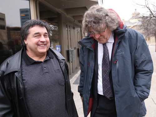 The Manitoba Court of Appeal will review Frank Ostrowskis 1987 murder conviction to determine whether he received a fair trial.- Frank, left, and his lawyer- James Lockyer, of the Association in Defence of the Wrongly Convicted, outside the Manitoba Law Courts this morning-See Bruce Own story Nov 25, 2014   (JOE BRYKSA / WINNIPEG FREE PRESS)