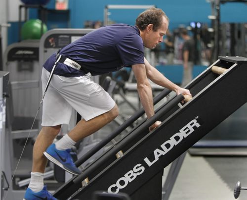 Sean Grassie, one of the top curlers in the province, is launching a fitness challenge fundraiser to raise money to help Alyssa Carson, a 13-year-old girl in the U.S., travel to Mars.  His plan includes using the Jacobs Ladder exercise equipment to measure his  "climb to outer space". He plans to climb 401,280 feet. .    Geoff Kirbyson story.   Wayne Glowacki / Winnipeg Free Press Nov. 25  2014